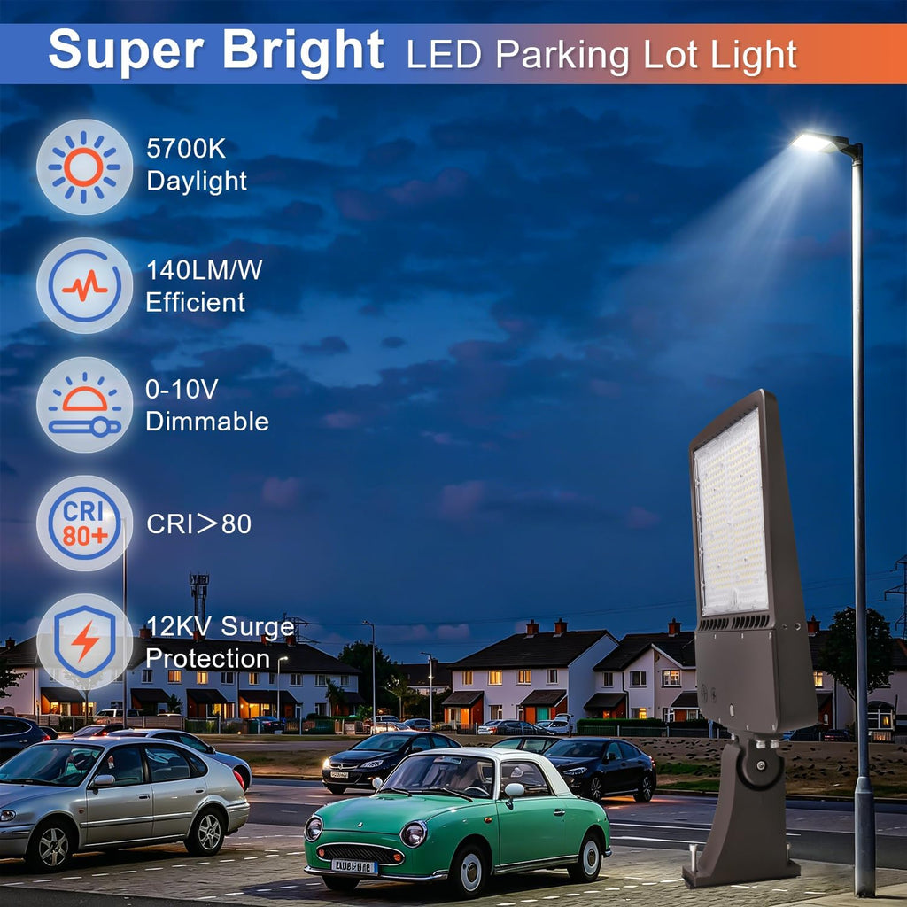 300W LED Parking Lot Light, 5700K 42000LM(140LM/W) Outdoor Commercial LED Shoebox Lights with Direct Arm Mount, [1000W HPS Equiv.] Area/Street/Arena/Security Lighting, AC100-277V