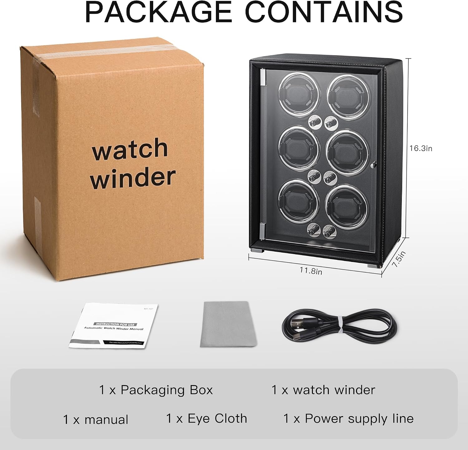 Watch Winder for 2/4/6/9 Automatic Watches, high-end Leather Making, Super Quiet Mabuchi Motor, Two Power Modes, Built-in led Lights