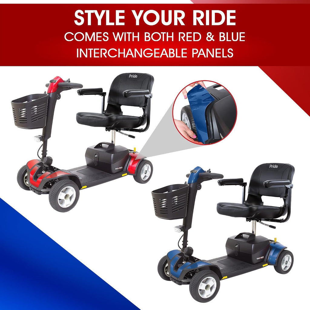 Pride Mobility Go Go Sport Plus Rear Basket, Cup Holder, Pride 4 Wheel Mobility Scooter for Adults and Seniors, Stable 325 lb Weight Capacity, 12 Mile Range, New EZ Turn, Extended Warranty