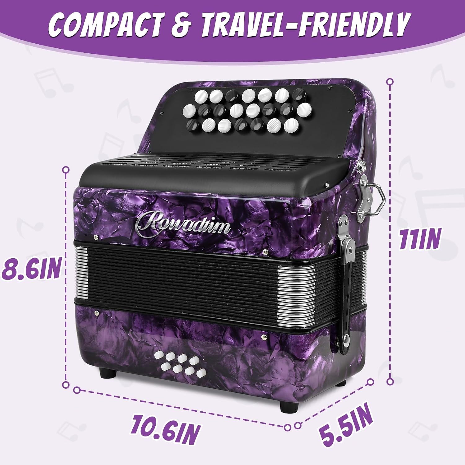 Accordions,22 keys Accordion,8 Bass Student Piano accordions Suitable for beginners and students Lightweight and portable, comes with a backpack and adjustable straps (8 Bass, Purple)