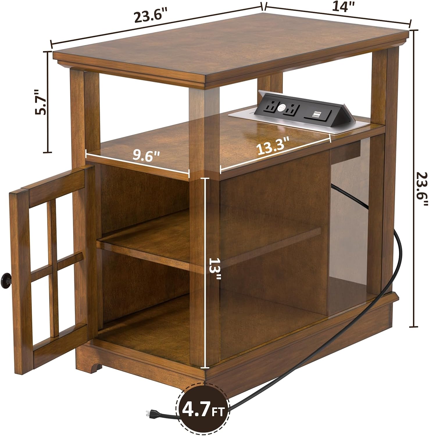 HIFYOBRO Side Table with Charging Station Set of 2, End Table Set of 2, Nightstand with Adjustable Storage Shelf for Bedroom, Living Room