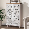 JOINICE 47' Tall Accent Cabinet with Carved Doors, Distressed White Wood Storage Cabinet with 3-Tier Shelves, Boho Farmhouse Sideboard Buffet for Small Spaces, Entryway & Living Room