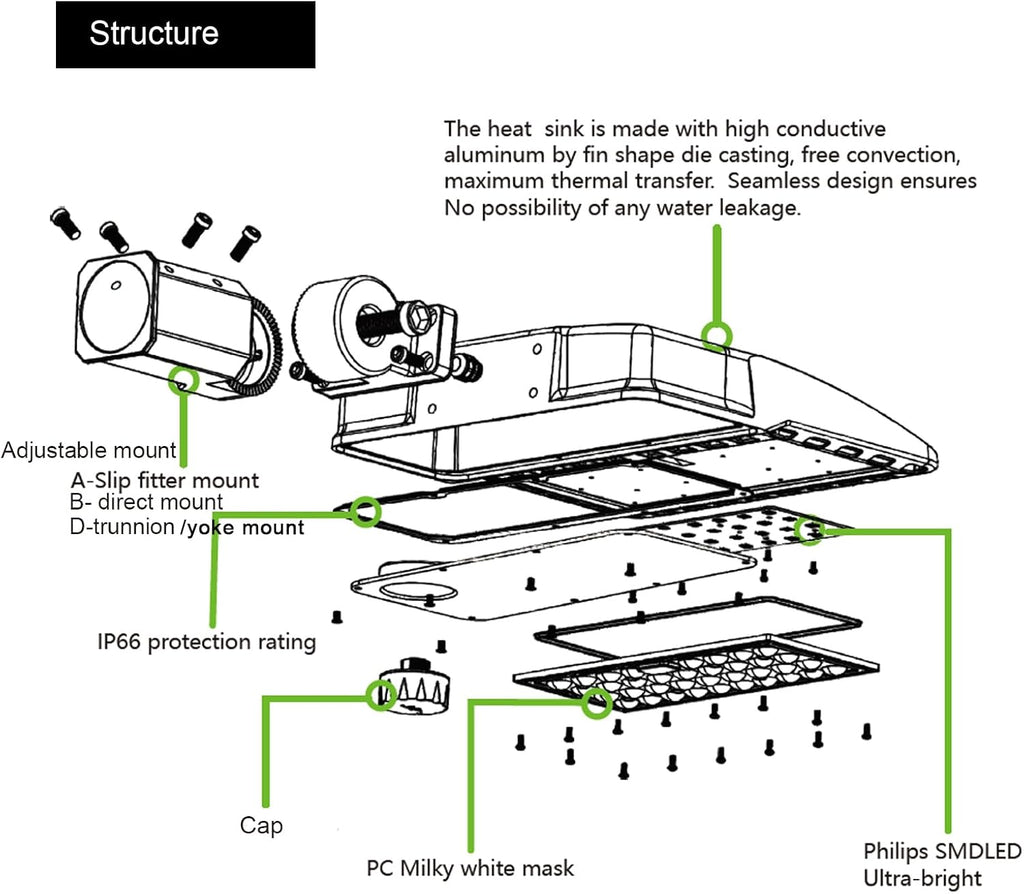Power Adjustable 200W 240W 300W 277V 480V LED Parking Lot Light Exterior Bronze Street Pole Shoebox Lighting Fixtures 5000K for Sport Court, 600W-1000W MH HPS Equal (Yoke Mount)