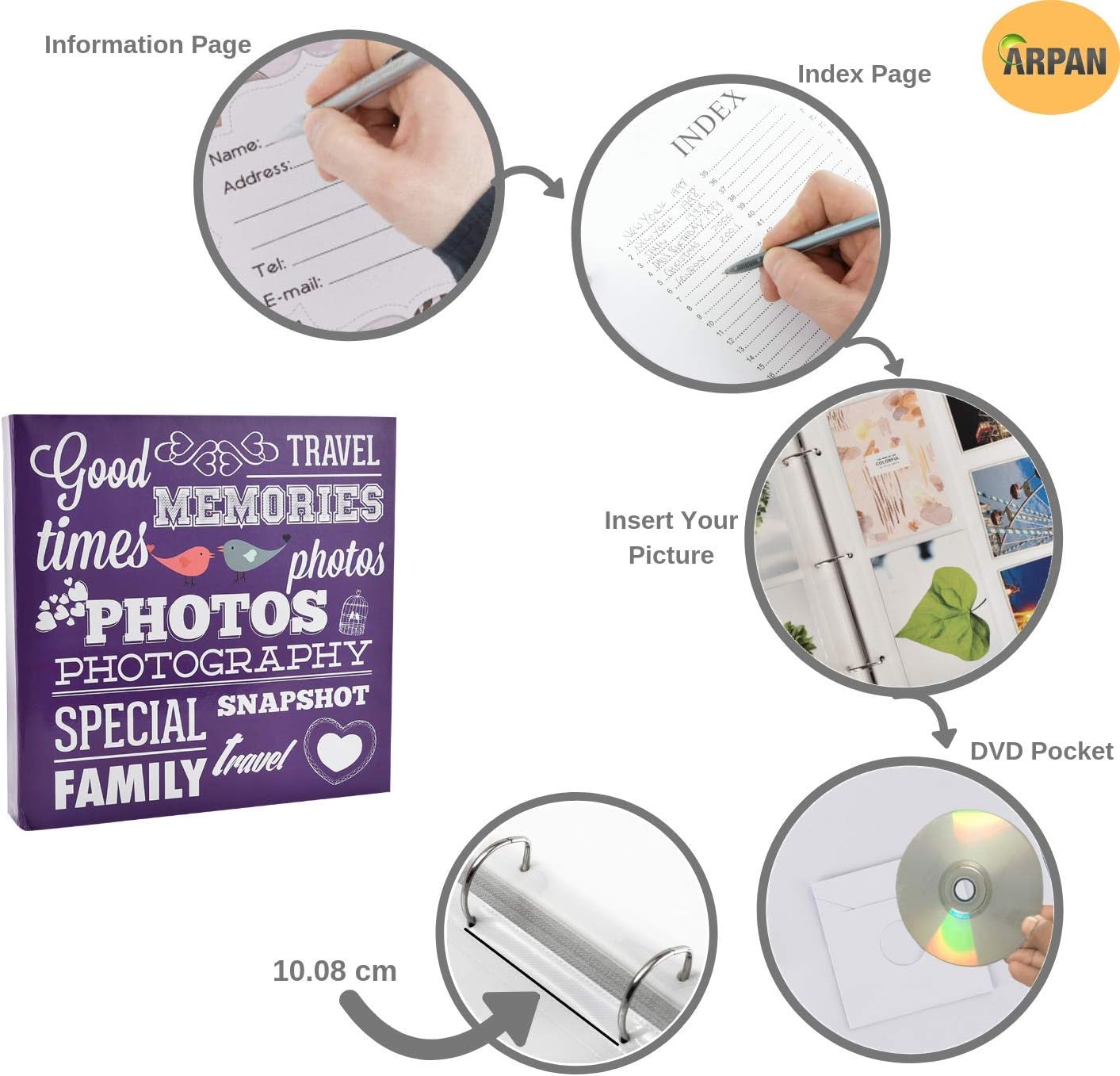 Arpan Large 3-Ring Binder Slip In Photo Album holds 500 6×4' / 10×15 cm photos (Purple)