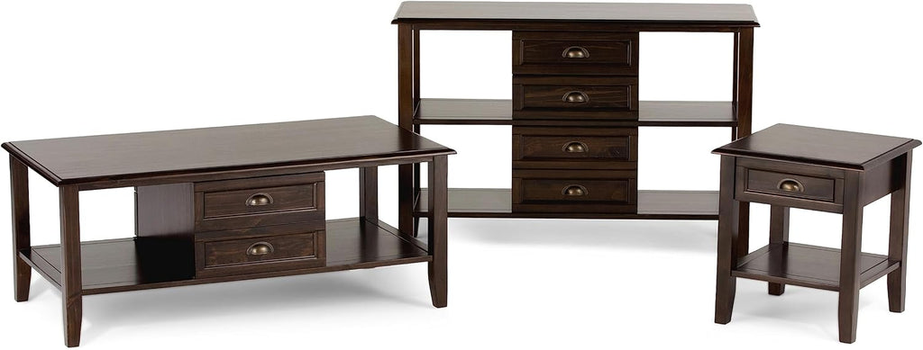 SIMPLIHOME Burlington End Table - 18 inch Wide Solid Wood Square Accent Table with Drawer and Open Shelf in Mahogany Brown, Transitional Nightstand or Lamp Stand for Living Room or Bedroom