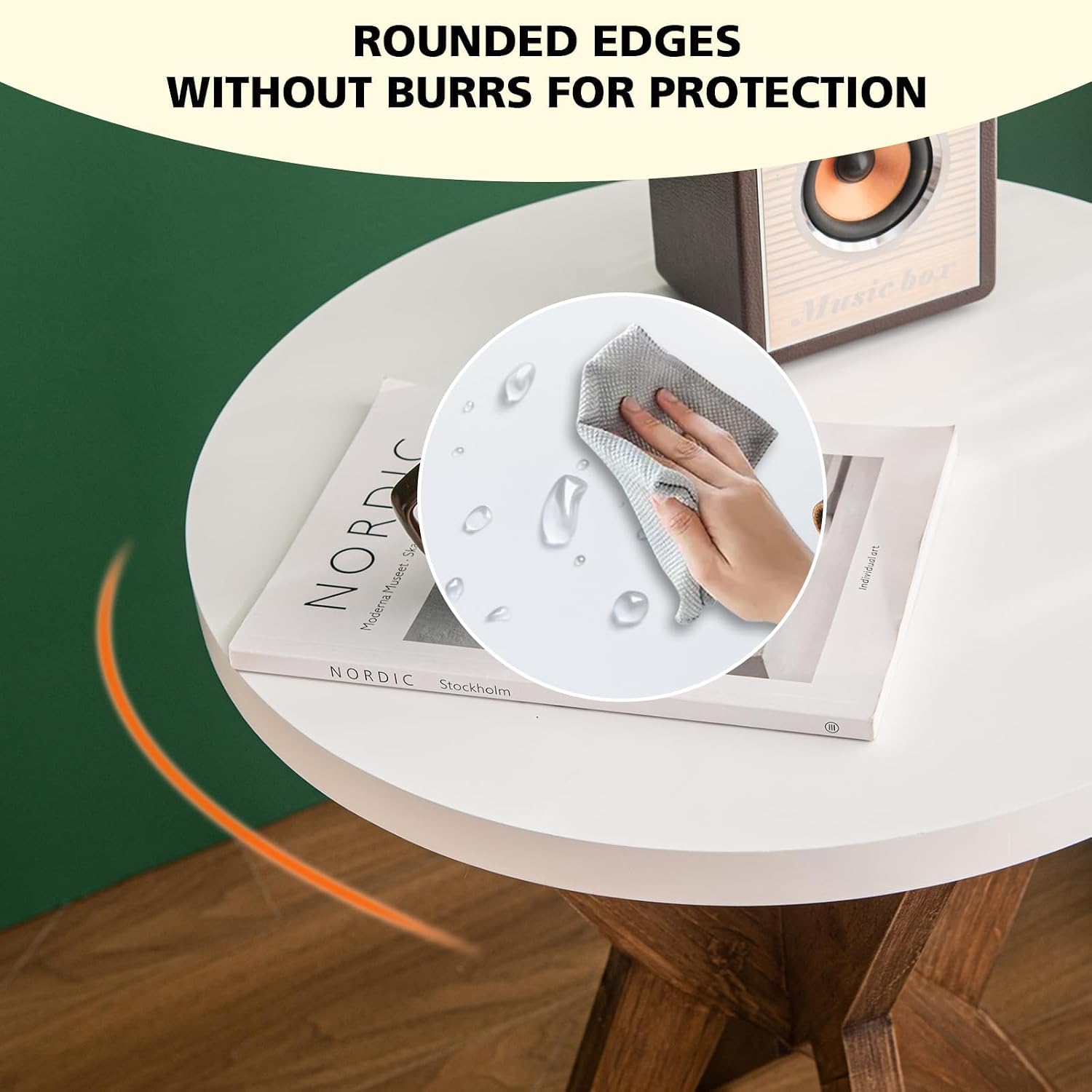 Ahokua Farmhouse Round End Table Set of 2 with MDF Top and Crossed Legs, Boho Small Side Table for Living Room, Balcony, Small Spaces, Easy Assembly Bedside Table