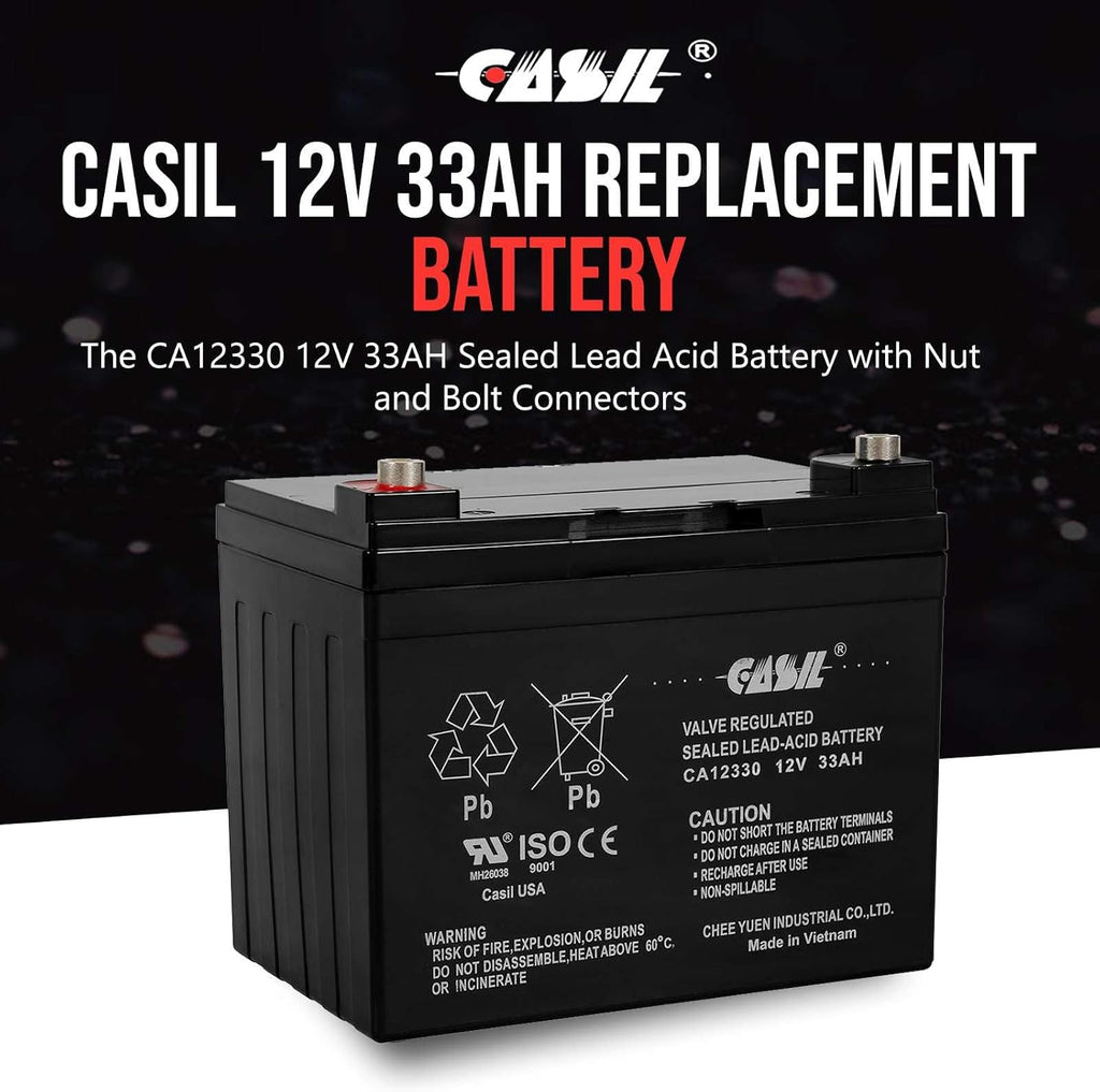 Casil 12V 33Ah SLA AGM Battery – 2 Pack – Compatible with Pride Mobility Jazzy Select, Jazzy 1103 Ultra, Select Elite, and Electric Wheelchairs