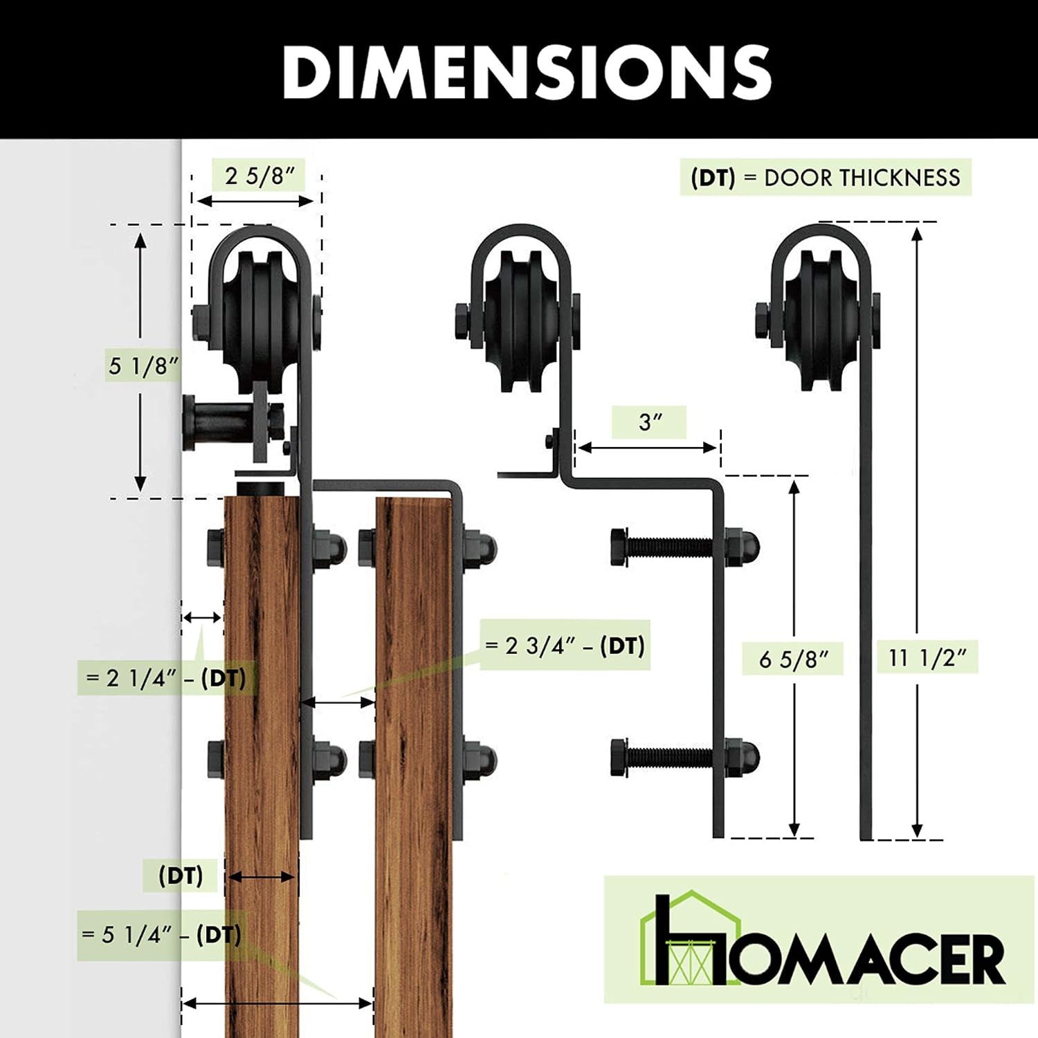 Homacer Black Rustic Single Track Bypass Sliding Barn Door Hardware Kit, for Two/Double Doors, 4ft Long Flat Track, Classic Design Roller,