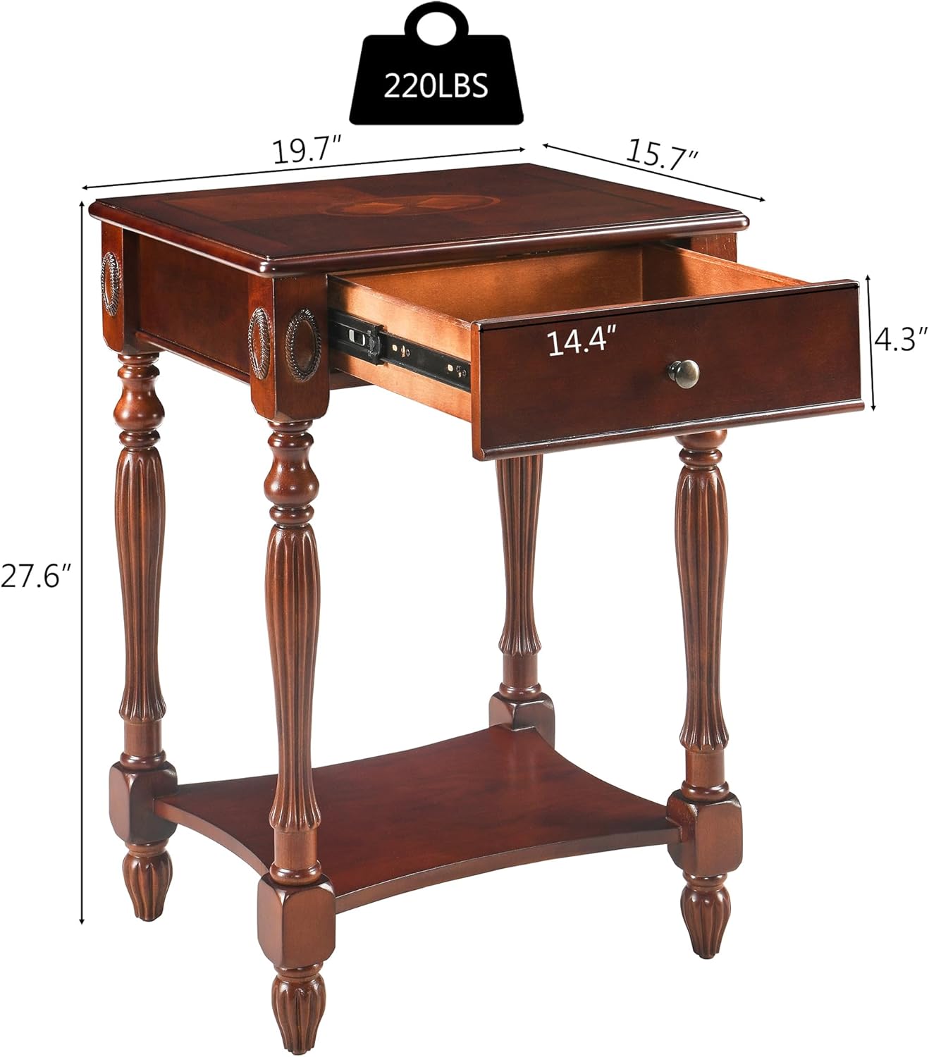 Narrow End Side Table with Drawer and Storage Shelf Set of 2, Sofa Beside Table,No-Tools Assembly Antique Wood Nightstand for Living Room,Small Space, 27.6'H x 19.7'L x 15.7'W Cherry Walnut GBJ1533WD