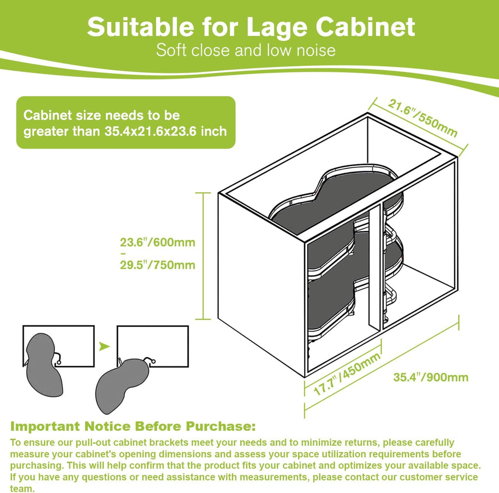 Blind Corner Cabinet Pull Out Organizer, Soft Close Swing Left Pull Out Cabinet Organizer 36inch, Corner Cabinet Lazy Susan for Corner Cabinet Blind Shelf, 2 Tiers Tray, Adjustable Height
