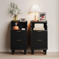 Fluted Nightstands Set of 2,Narrow Bedside Table with 2 Drawers & Storage, Farmhouse Walnut End Table Modern Side Table for Bedroom Livingroom Sofa Office, Small Space