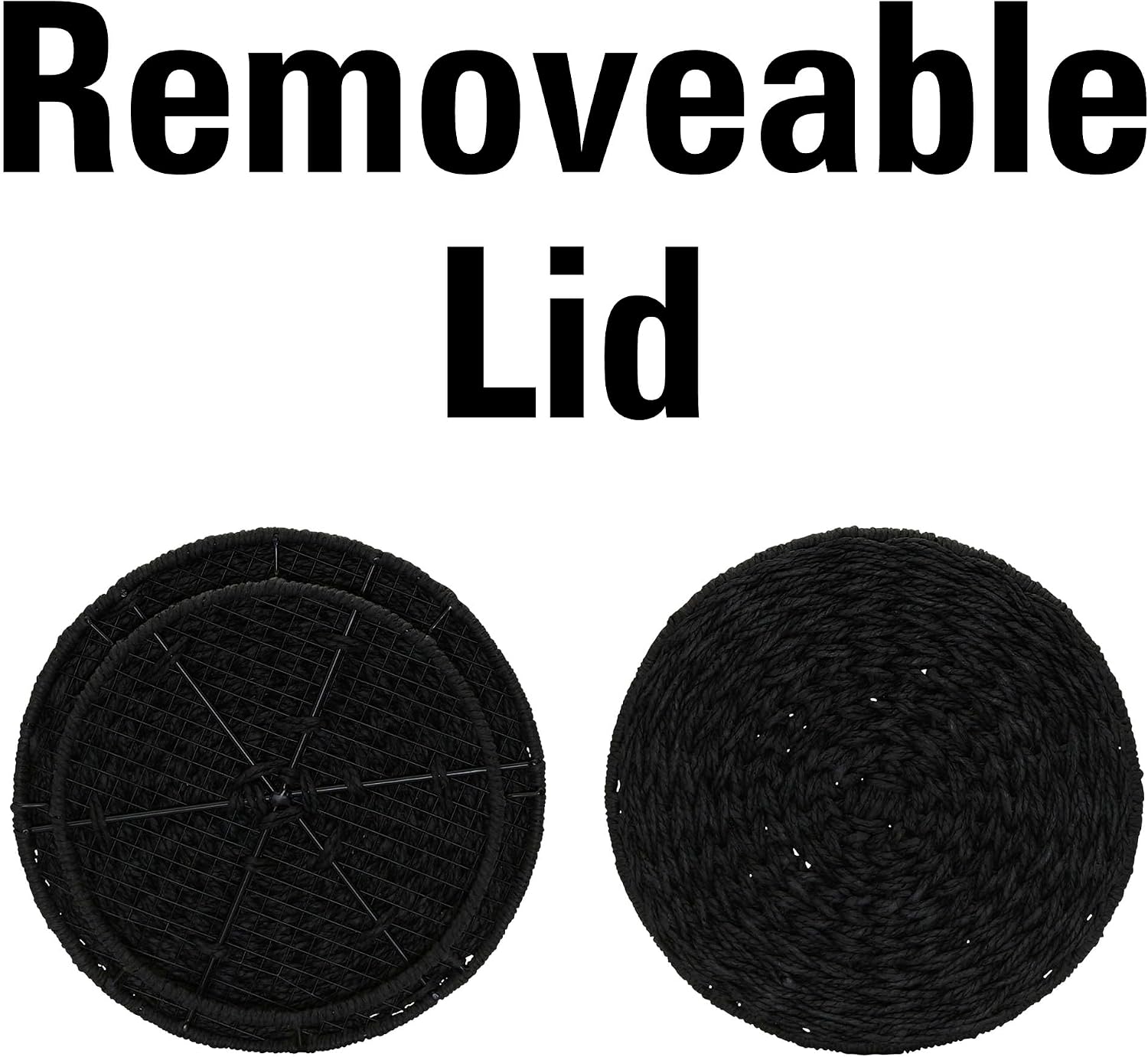 Household Essentials Handwoven Paper Rope Barrel Wicker Storage Basket Side Table, Black