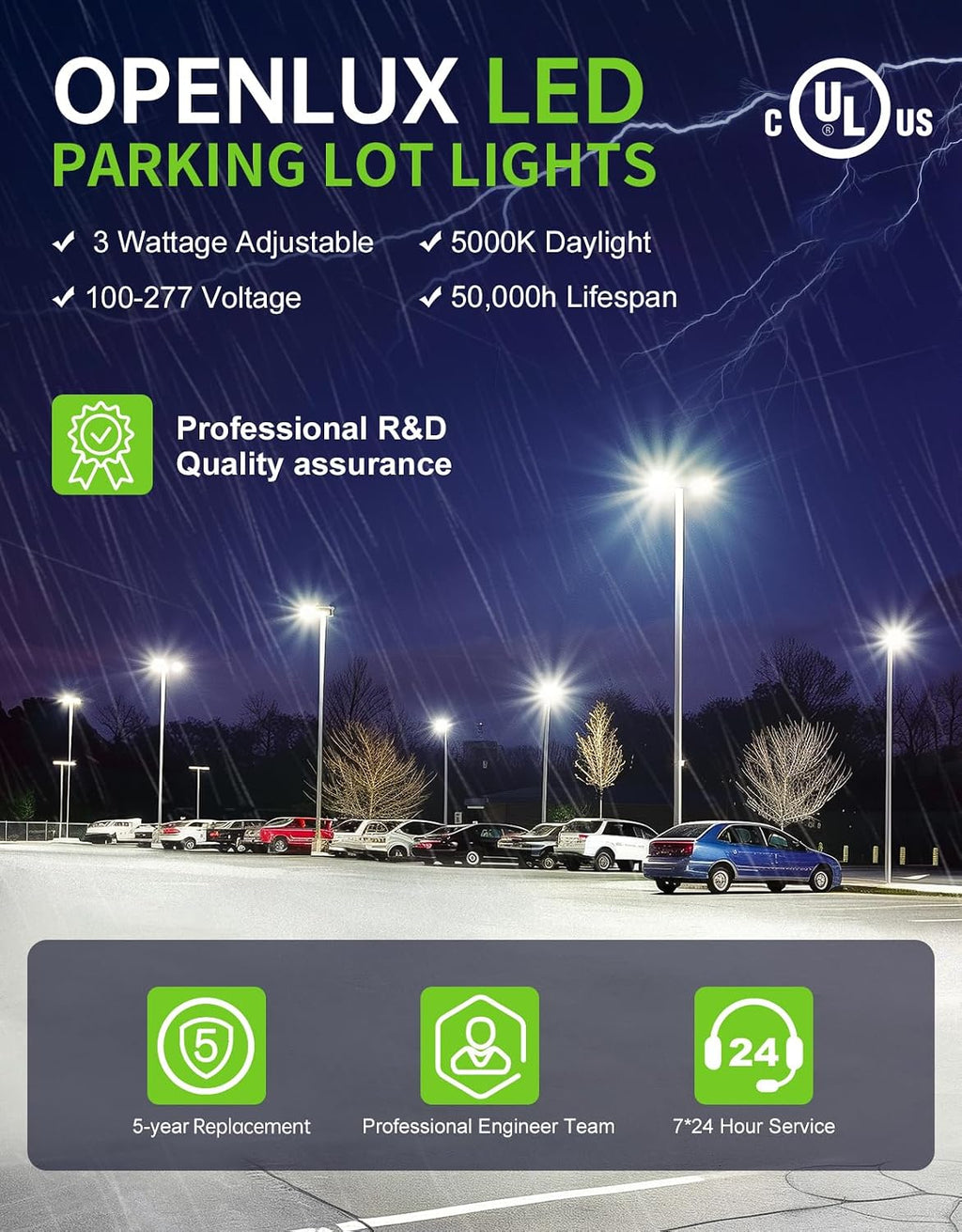 320W LED Parking Lot Light with Photocell UL Listed 48000LM 5000K LED Shoebox Light Pole Flood Fixture IP65 Commercial Area Lighting Arm & Slip Fitter in 1 Mount, AC100~277V