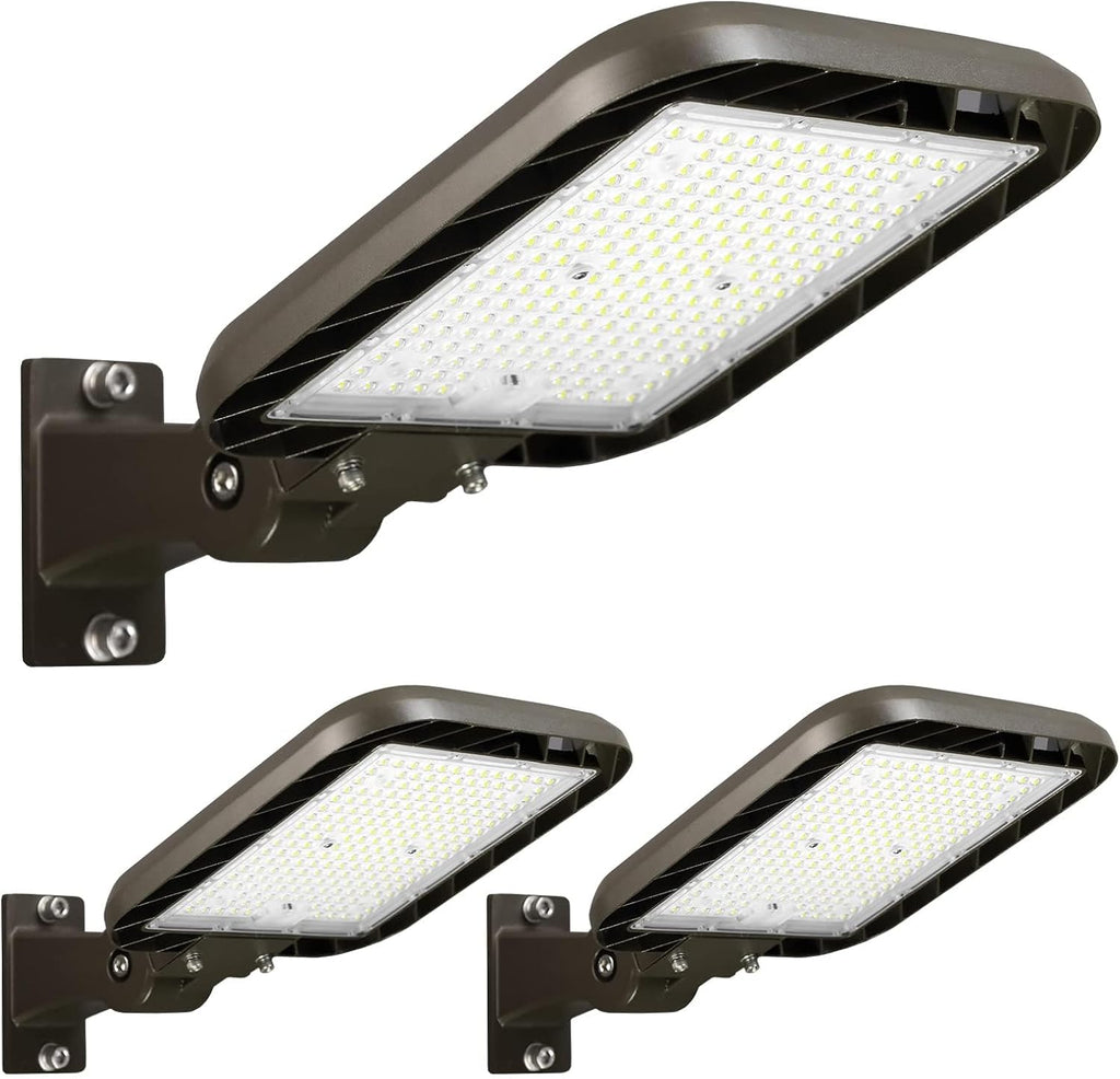 150W Parking Lot Lights Quick Installation, 22500LM Adjustable Arm Mount Shoebox Light IP65 Waterproof, 100-277V AC Dusk to Dawn Commercial Street Area Light for Roadways, Parking lot, 3Packs