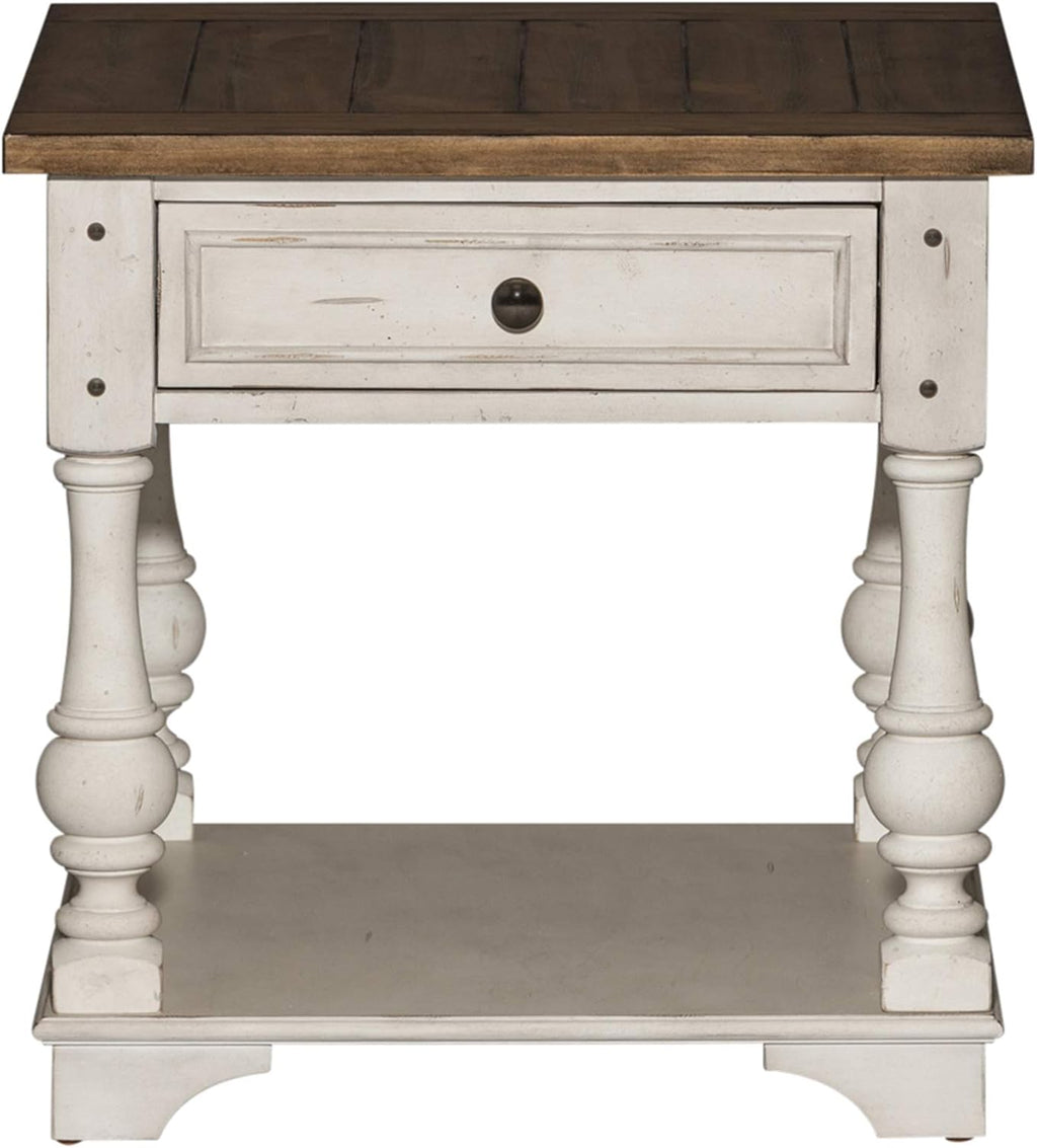 Liberty Furniture Morgan Creek Living Room 3 Piece Living Room Table Set with Cocktail Table, 2 End Tables - Antique White, Wood Plank Tobacco Accents