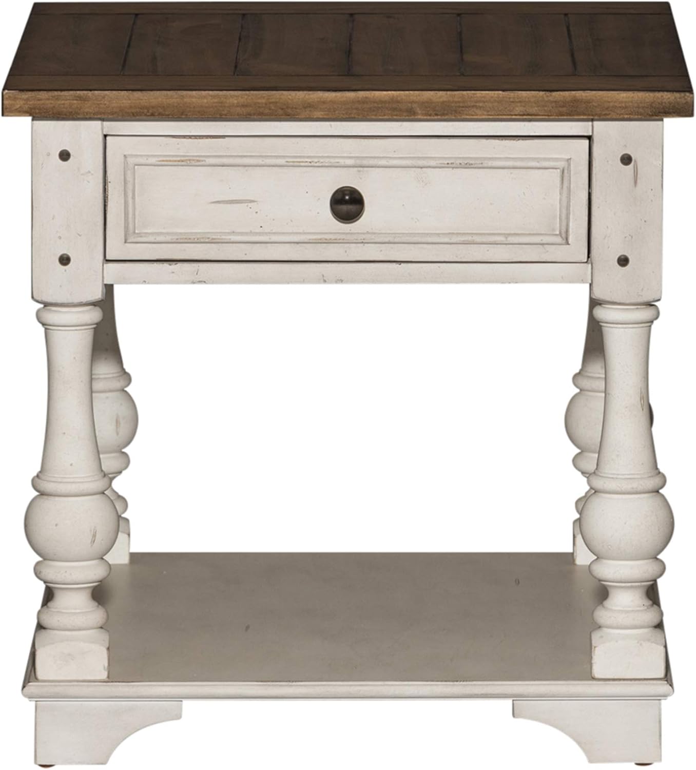 Liberty Furniture Morgan Creek Living Room 3 Piece Living Room Table Set with Cocktail Table, 2 End Tables - Antique White, Wood Plank Tobacco Accents
