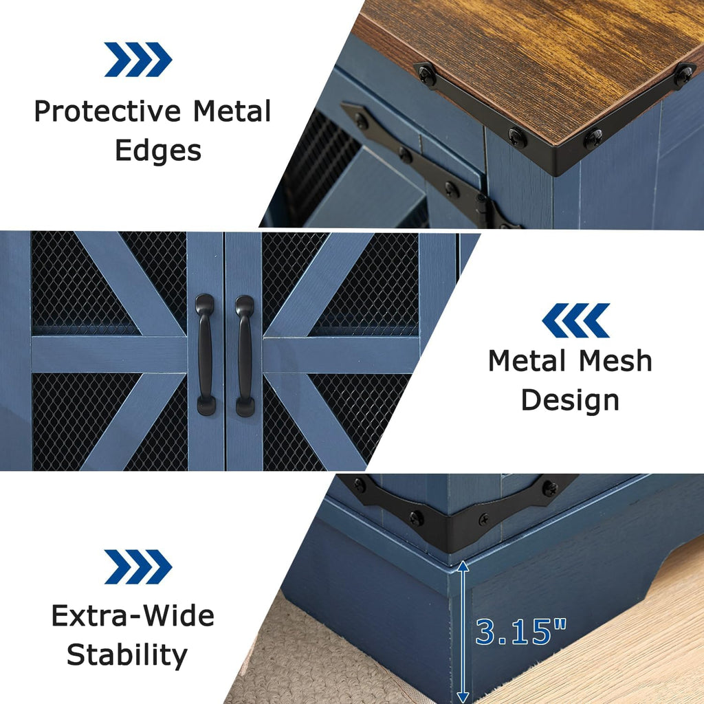 Farmhouse End Table Set with Charging Station, Living Room Tables with Hidden Storage, Wood Square Sofa Bedside Tables, Night Stand with Power Outlet and Door, Blue