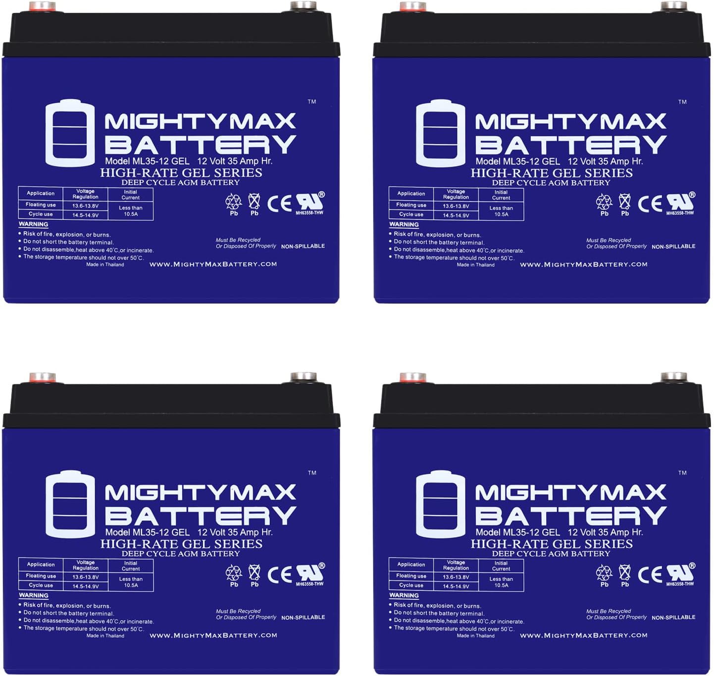 Mighty Max Battery 12V 35AH Gel Battery for Mobility Rascal Scooter Wheelchair - 4 Pack
