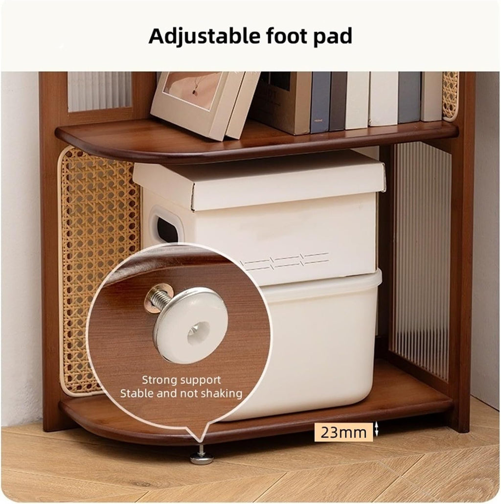 4 Layers Storage Rack Freestanding Corner Display Stand with Adjustable Foot Pad Open Display Rack Rattan Bookshelf Corner Shelf for Living Room Decor,Living Room