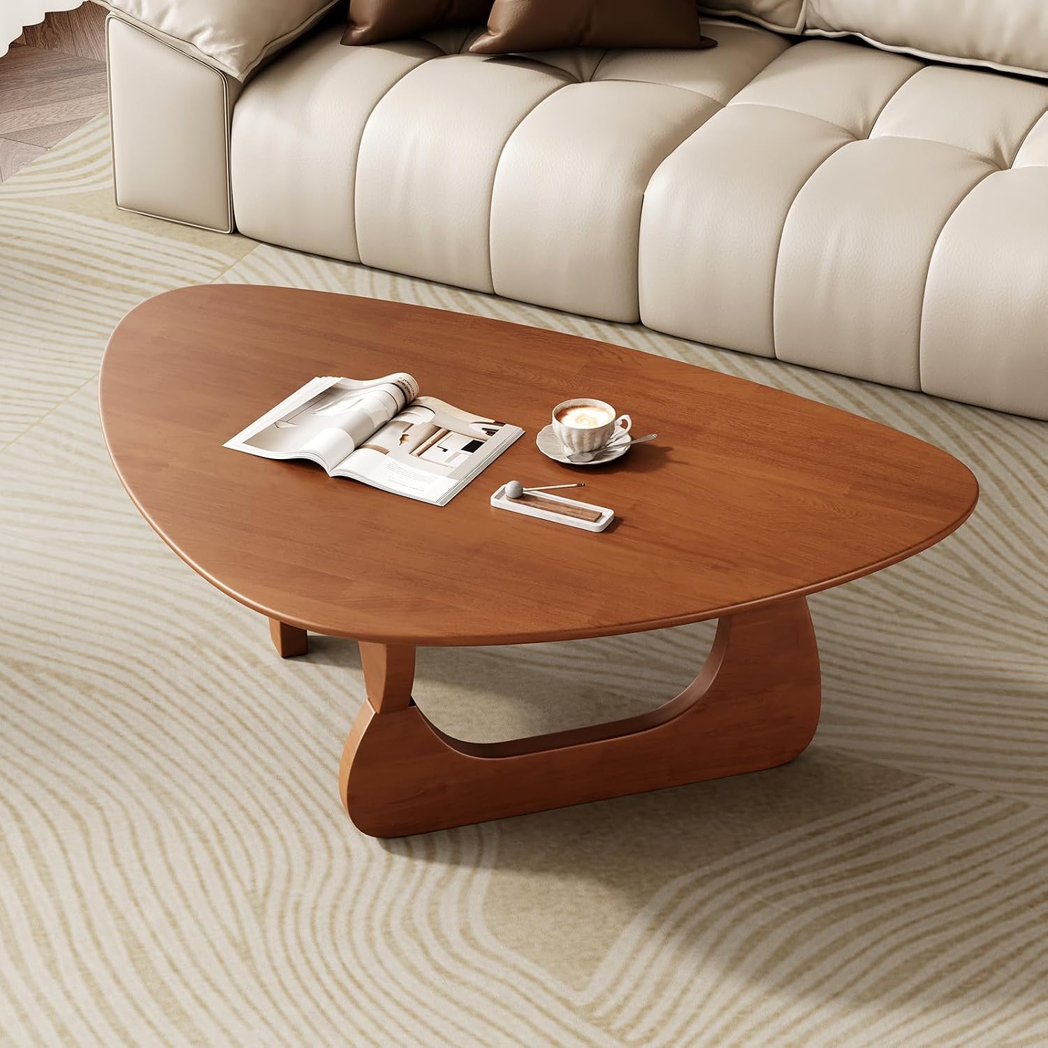 Mid Century Modern Coffee Table - Walnut Wooden Coffee Table for Living Room,Center Table Suitable for Bedroom Living Room Reception Office Tables (Walnut, Large 45 * 29 * 16in)