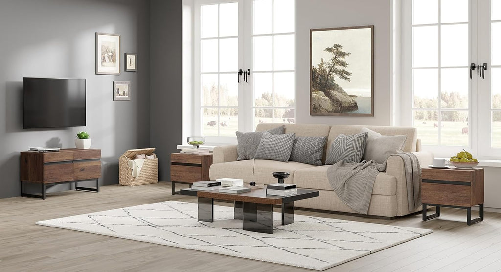 WAMPAT TV Stand and End Table Set of 3, 35 Inch TV Stand and 2 End Table Set with 2 Drawers for Living Room, Entertainment Center, Console TV Table Living Room Table Sets,Brown
