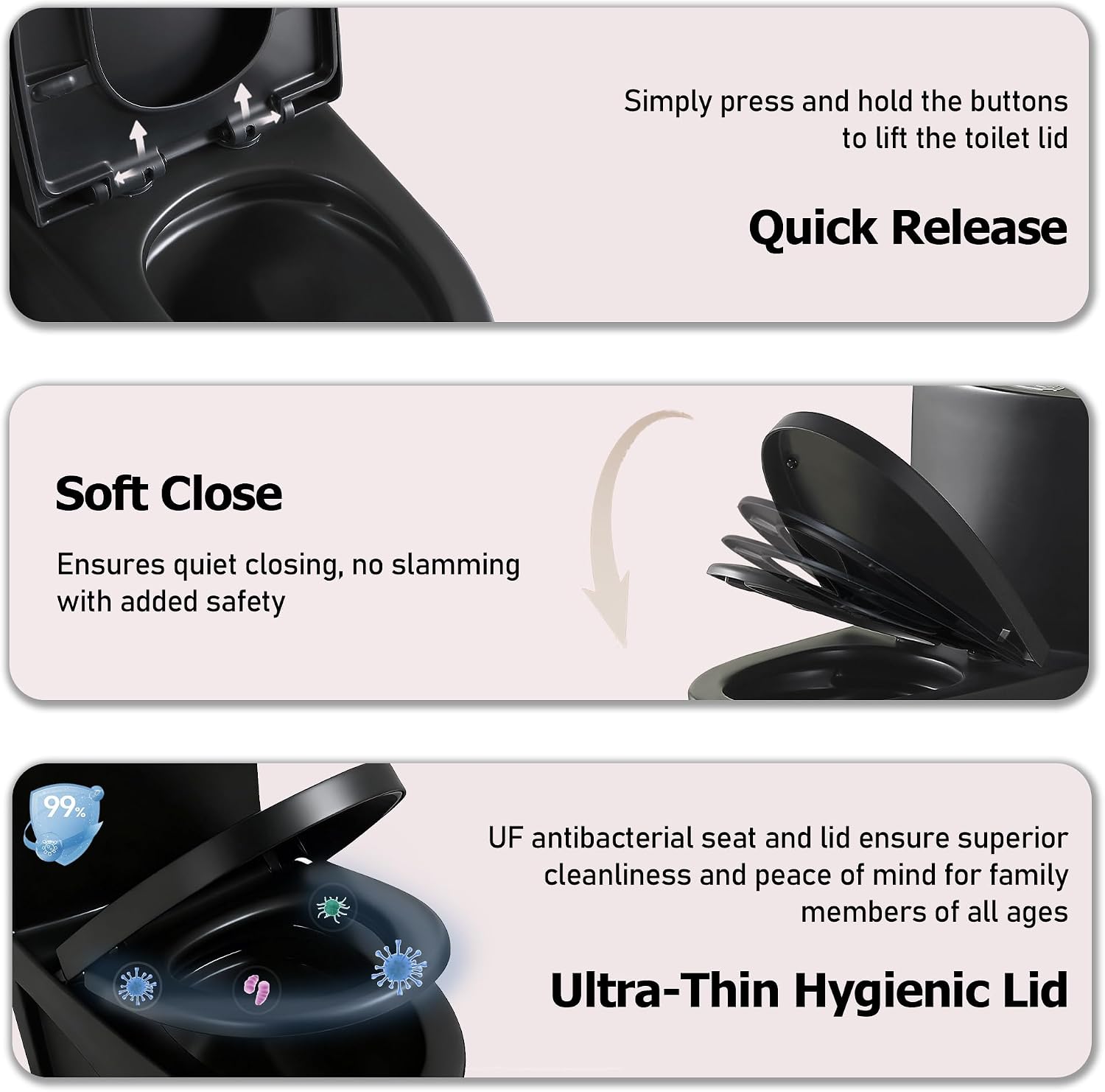Dual Flush One Toilet, Water Saving Elongated Comfort Height Floor Mounted, Soft Close Seat, 1000 Gram Map Flushing SToilet, Matte Black GF 26T01 MB