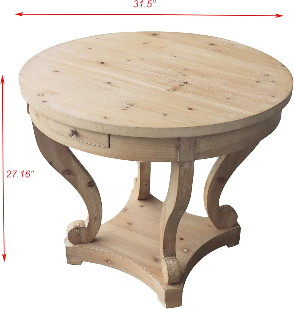 Round Large Side Table End Table with 2 Drawer Storage Space for Living Room, Modern Farmhouse Style (ø31.5''*27.1'', Natural Wood Grain)