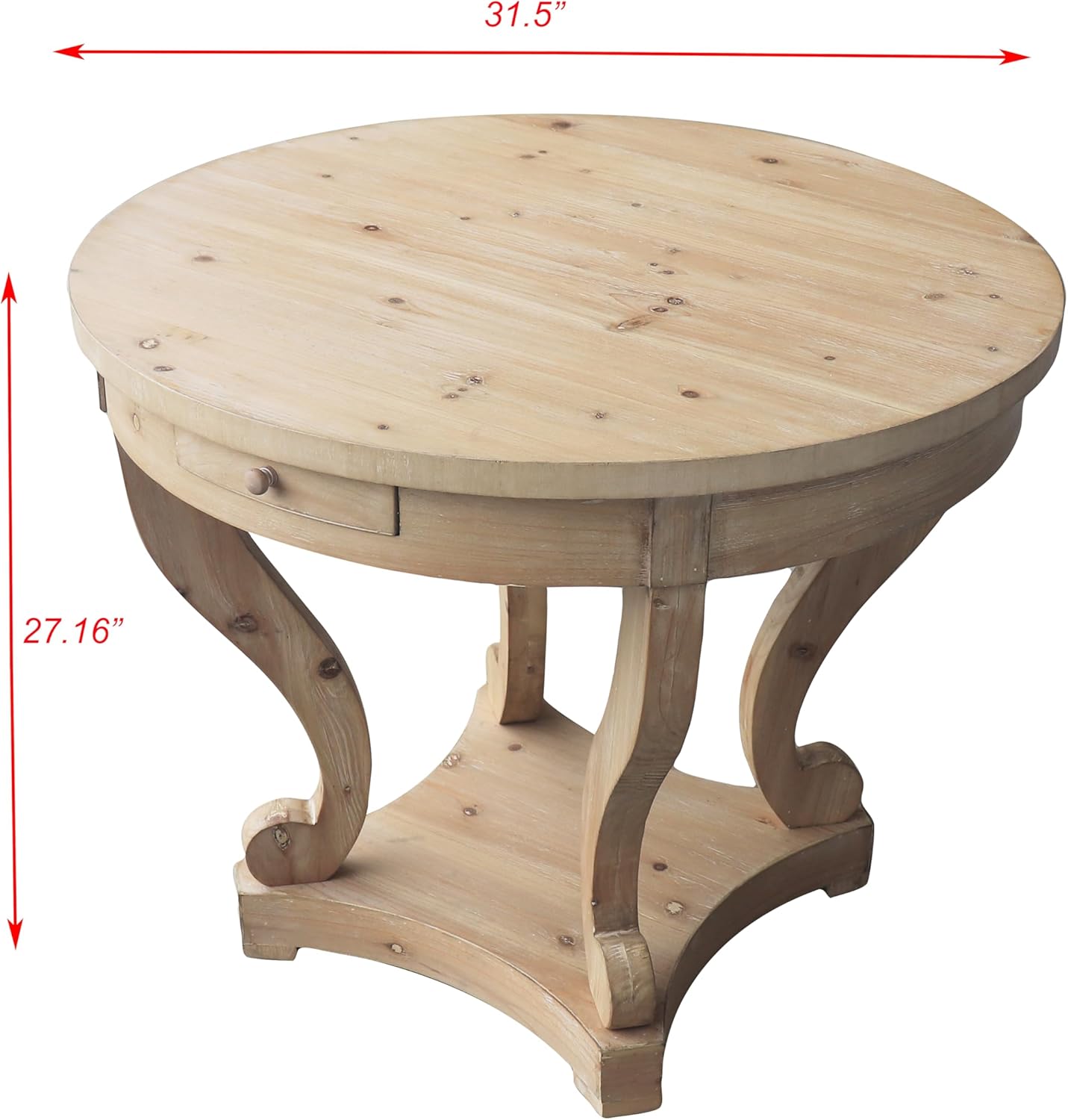 Round Large Side Table End Table with 2 Drawer Storage Space for Living Room, Modern Farmhouse Style (ø31.5''*27.1'', Natural Wood Grain)