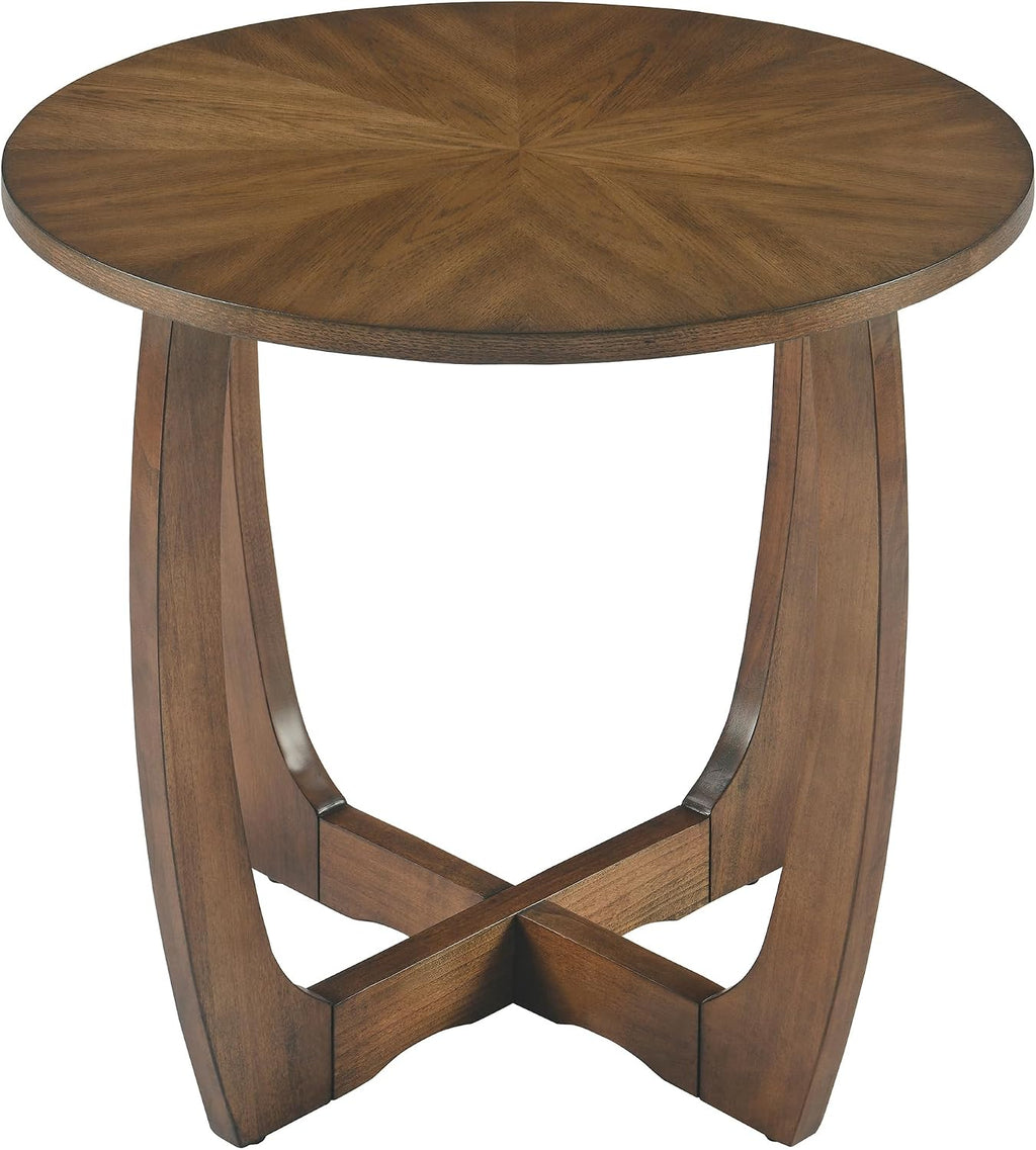 Solid Wood Round End Table with Splicing Top, Farmhouse Sofa Side Table, Beside Corner Table, Large Telephone Table for Living Room, Bedroom, 23.6' Dia x 21.7'H , Easy Assembly, Rustic Brown CJZ3223