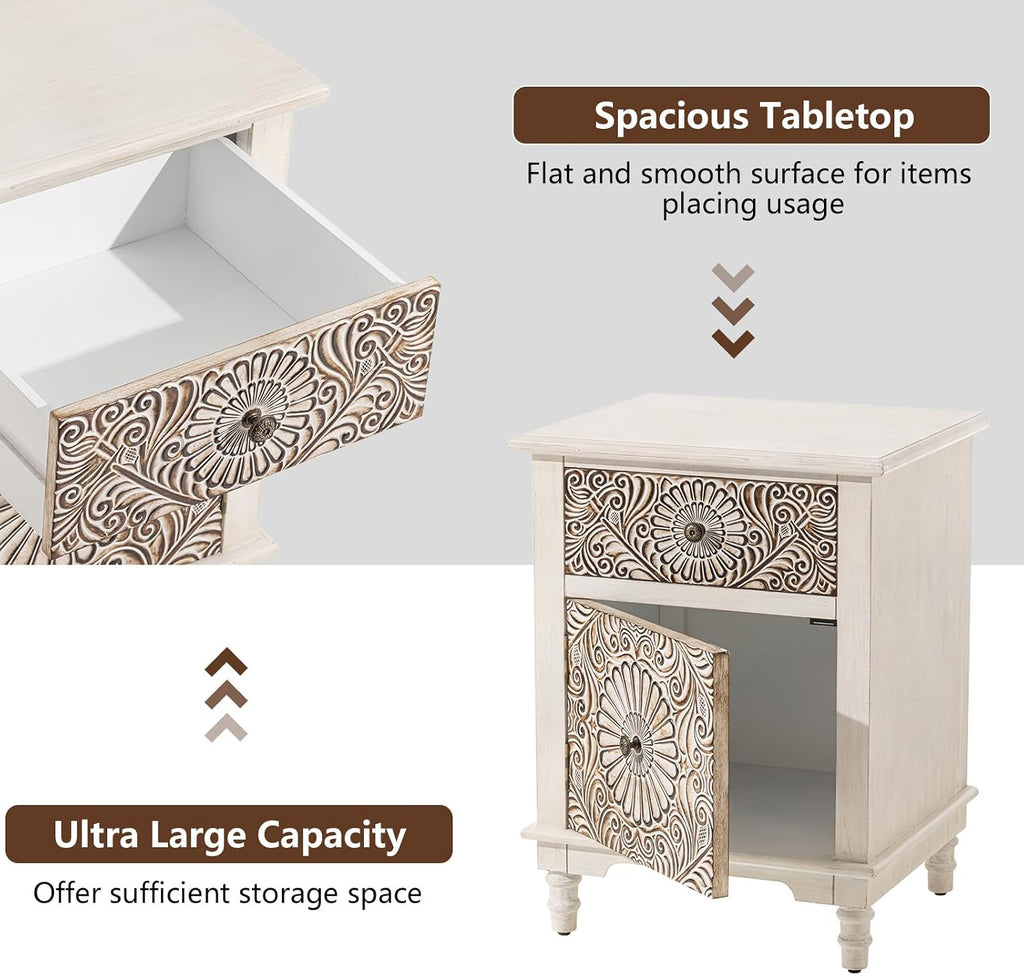 COSIEST Bedside Table Set of 2, Wood Nightstand, Farmhouse End Table with Storage, Nightstand with Drawers for Bedroom, Living Room