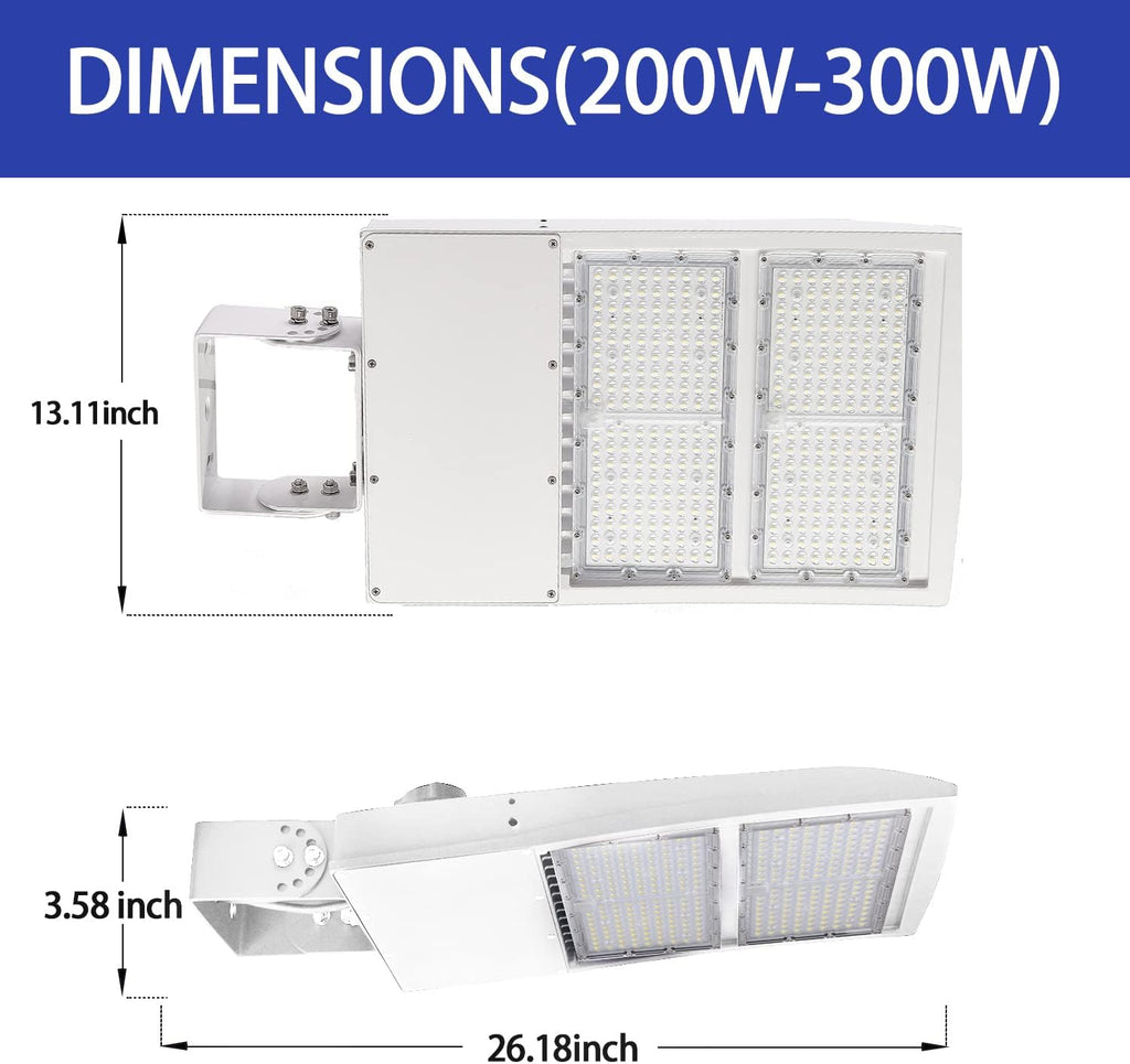 OSTEK 300W LED Parking Lot Light, 42000LM 5000K White LED Shoebox Light [1000W MH/HPS Equiv.] Adjustable Yoke Mount Outdoor Pole Court Street Lighting- 100-277V