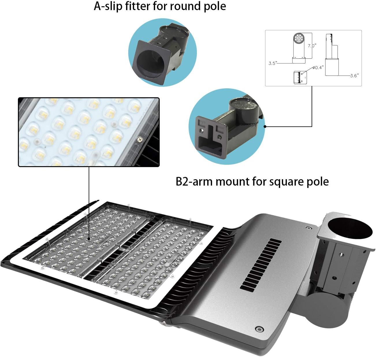 300Watt Module LED Parking Lot Light, Commercial Area Street Lights, Shoebox Lighting Fixture 4000K Daylight, 26000lm, Multiple Installation IP65 Waterproof (300W/C2-arm Mount for Round Pole)