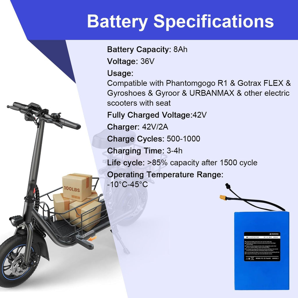 36V 7.8AH General Electric Scooter Battery Replacement for Gotrax Flex 280.8Wh Compatible with Gyroor Electric Scooter Rechargeable Scooters High Capacity Battery Pack Long-Lasting