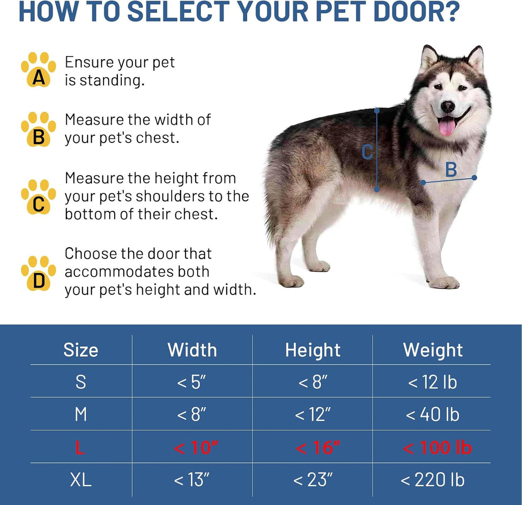 Pet Door for Wall with Secure Aluminum Lock, Steel Frame and Telescoping Tunnel, Double Silicone Flaps Dog Doggy Door and Cat Door Suitable for All Pets, Strong & Durable (Pets Up to 100 Lb) -Large
