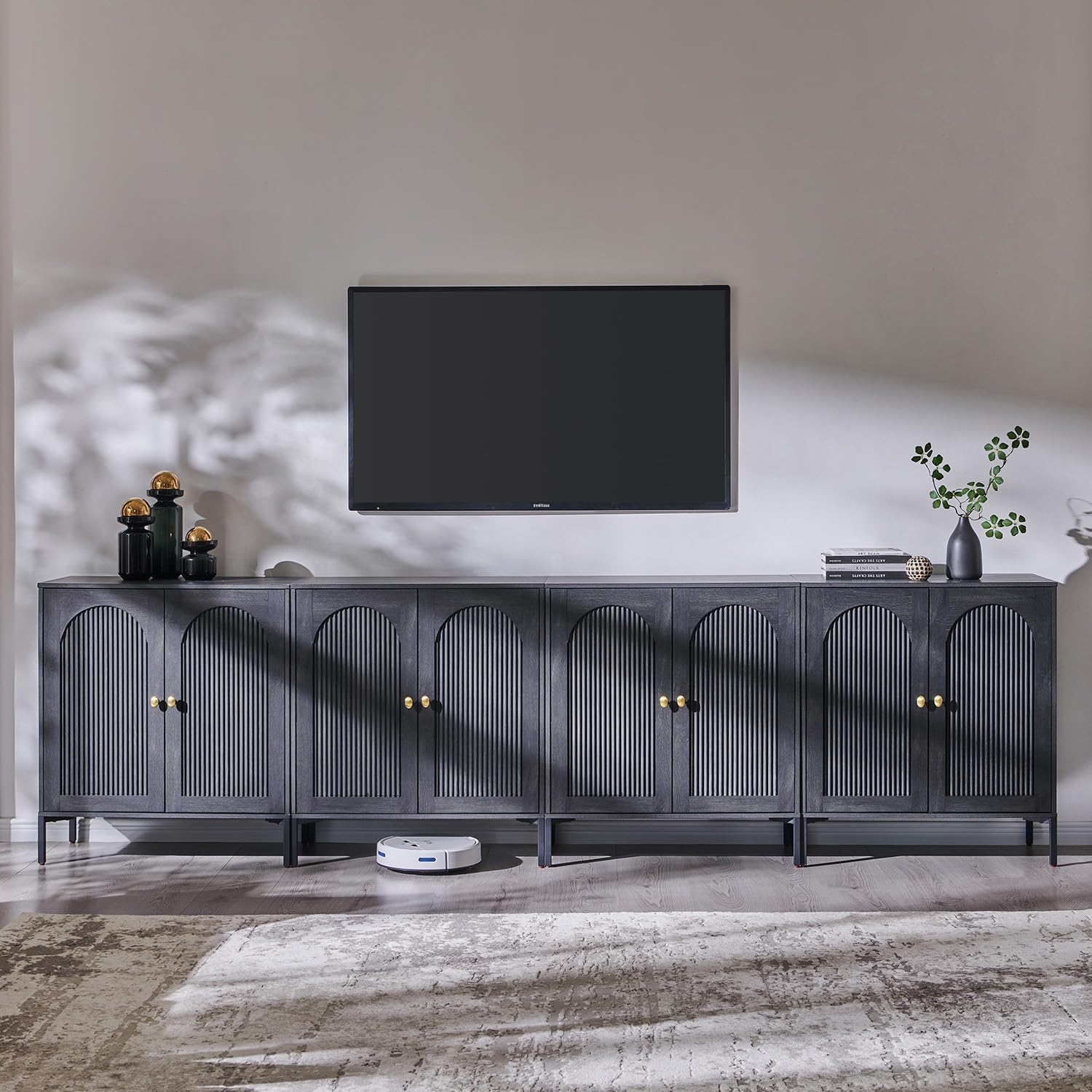 IFGET Modern Buffet Cabinet with Storage, 123.5' W Fluted Arched Sideboard Cabinet w/Adjustable Shelves, Wooden Modular Coffee Bar for Dining Room, Kitchen, Living Room, Entryway, Dark Grey