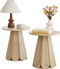 Round End Table Nightstand Set of 2, Mid Century Modern Side Table, Circle Bedside Tables Wood Night Stands for Bedroom, Living Room, Small Space, Natural