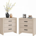 WAMPAT Farmhouse 3 Drawer Nightstand Set of 2, Large Wood Bedside Tables, 32' Wide End Tables with Storage for Bedroom, Hallway, Beige