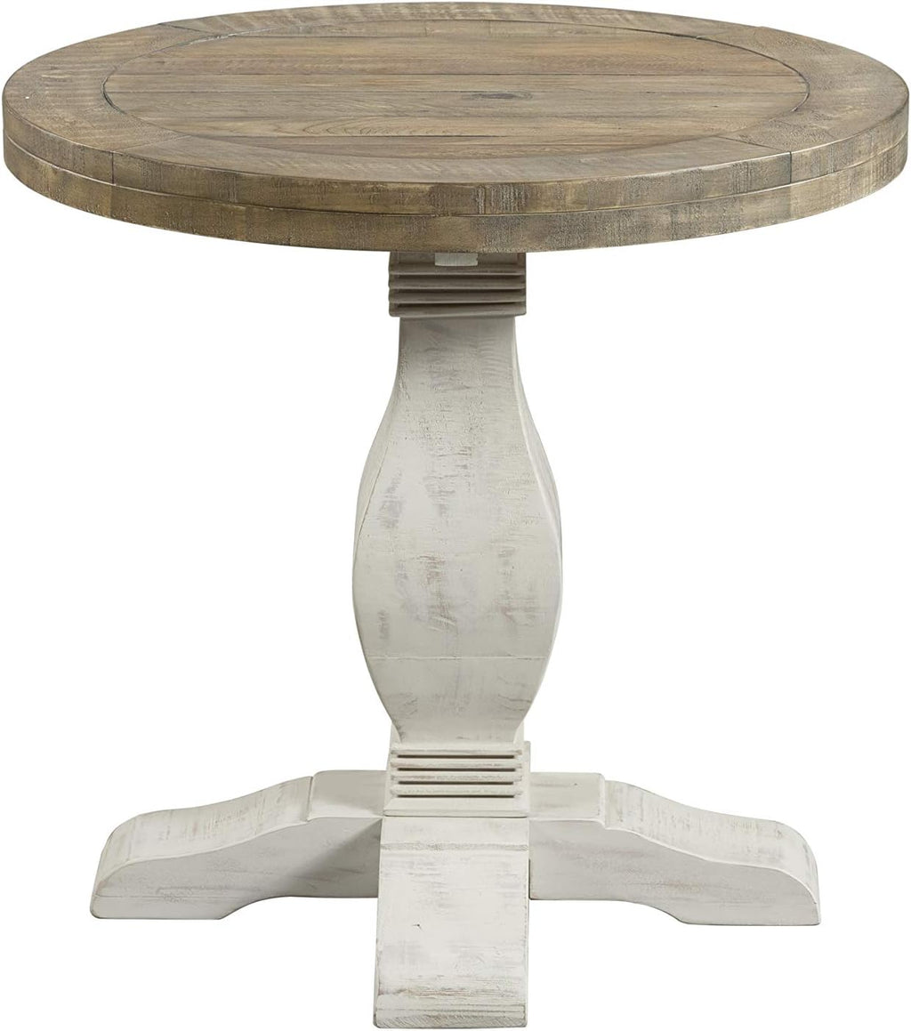 Napa Solid Wood Farmhouse Rustic Reclaimed Natural and White Stain Round End Side Accent Living Room Table, Nightstand Bedside 26' W x 26' D x 25' H
