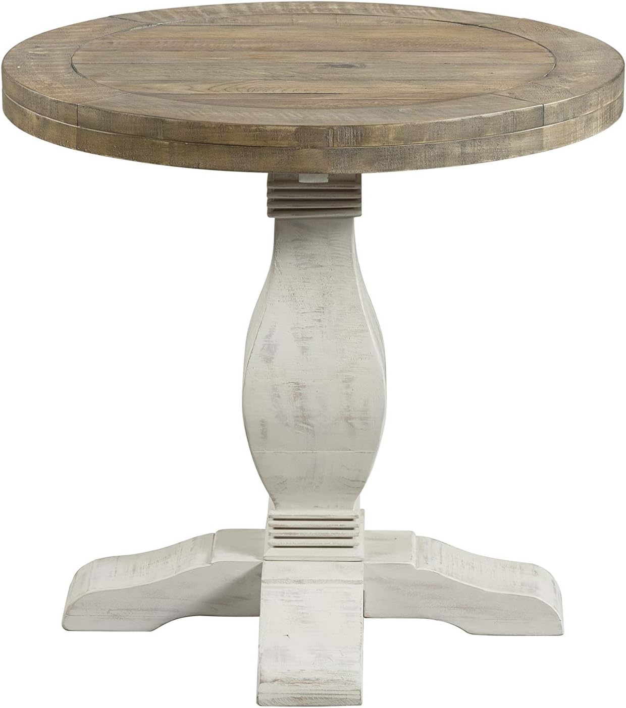 Napa Solid Wood Farmhouse Rustic Reclaimed Natural and White Stain Round End Side Accent Living Room Table, Nightstand Bedside 26' W x 26' D x 25' H