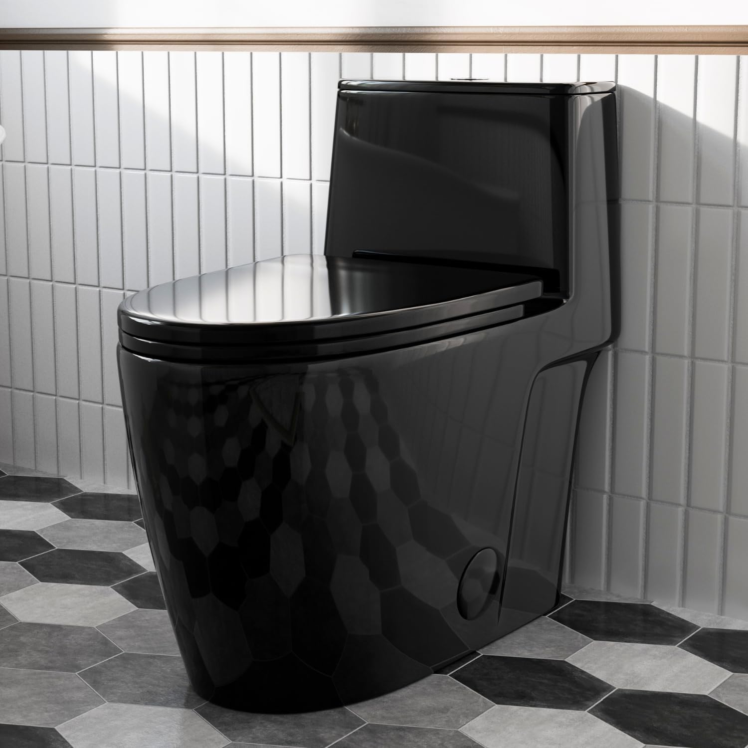 Black Toilet with Rimless Swirl Flush, Los Flexi 17.3' ADA Modern Elongated One Piece Toilets For Bathrooms, Dual Flush 1.0/1.28 GPF, Comfort Chair Height, Soft-Close Black Toilet Seat & 12' Rough-In
