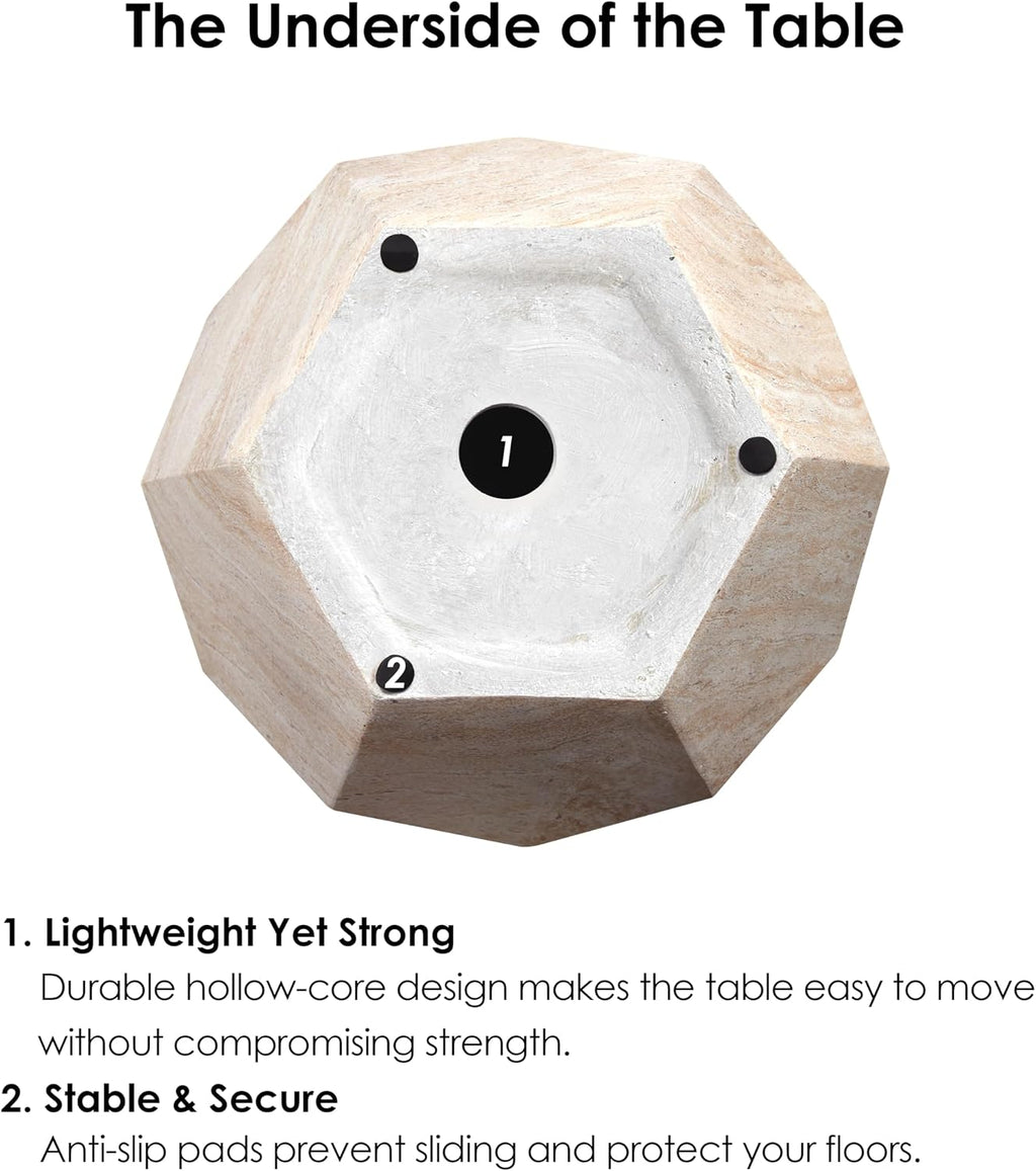 Empire Art Direct Geaometric Travertine Stone Finish Italian Design MgO Side Accent Table, Living Room, Bedroom & Office, 19.6'x19.6'x18.9'