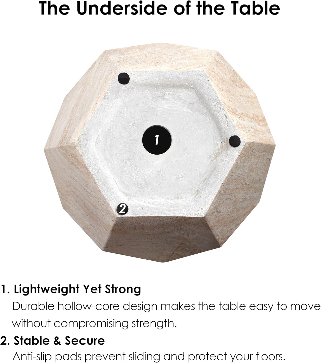 Empire Art Direct Geaometric Travertine Stone Finish Italian Design MgO Side Accent Table, Living Room, Bedroom & Office, 19.6'x19.6'x18.9'