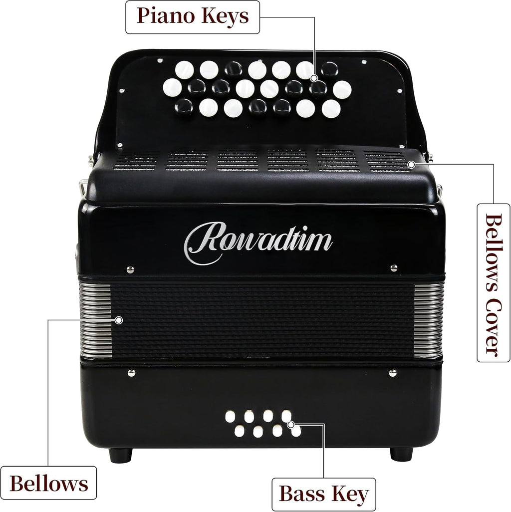 Accordions,22 keys Accordion,8 Bass Student Piano accordions Suitable for beginners and students Lightweight and portable, comes with a backpack and adjustable straps (8 Bass, Black)