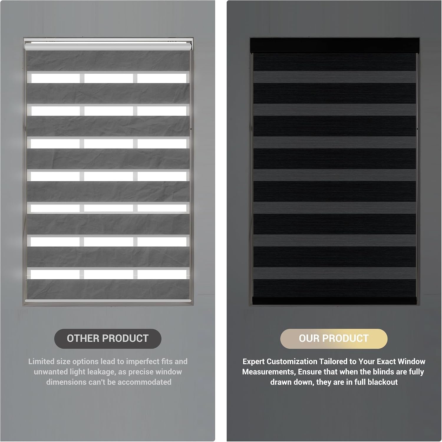 Cordless Zebra Blinds for Windows Custom Size 95% Blackout Roller Shades Texture Fabrics Privacy Protection,Light Control,for Home,Office and Door, Black, 64-65' W x 37-48' H
