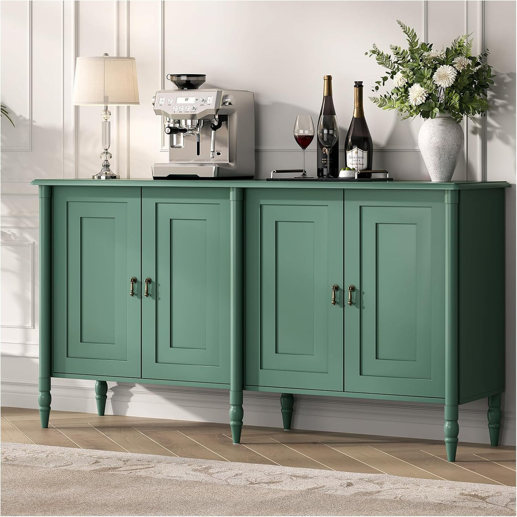 JOINICE Buffet Cabinet with Storage,Credenza Coffee Bar for Kitchen,Buffet Storage Cabinet with 4 Doors,59' Vintage Sideboard,Green
