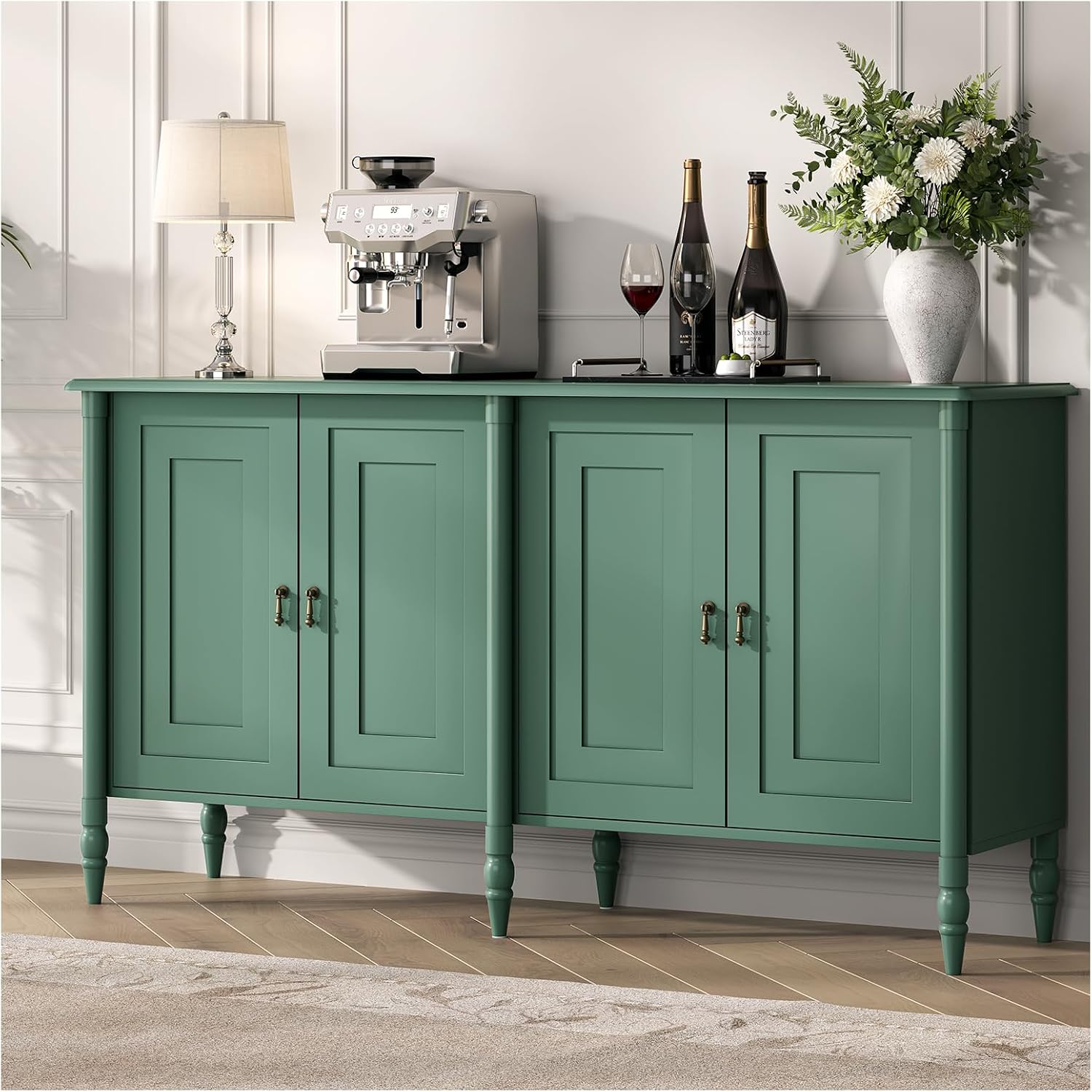JOINICE Buffet Cabinet with Storage,Credenza Coffee Bar for Kitchen,Buffet Storage Cabinet with 4 Doors,59' Vintage Sideboard,Green