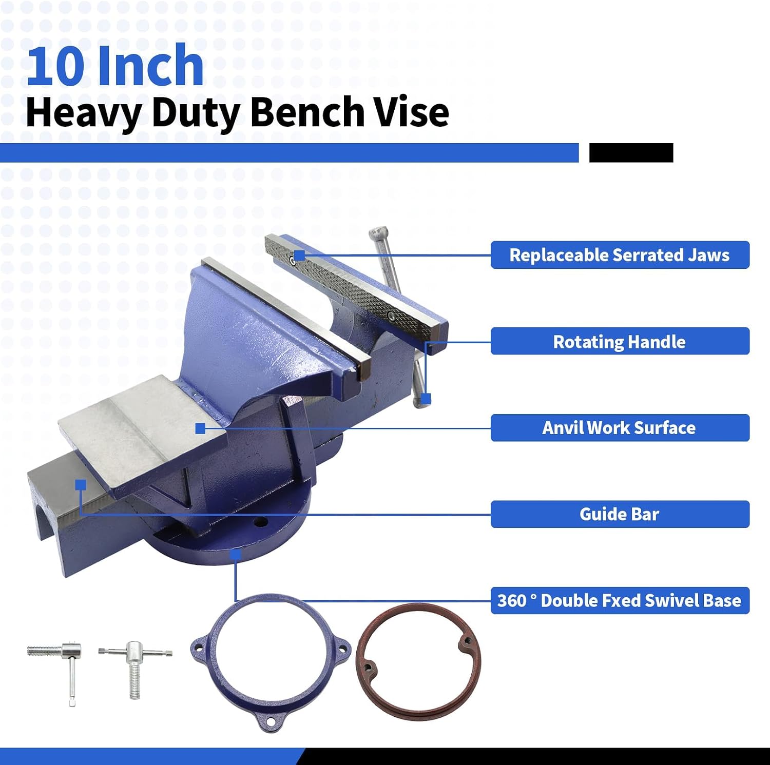 Nakkaa 10' Heavy Duty Bench Vise Cast Iron Vise with 360° Flexible Swivel Locking Base Home Work 10 Inch Swivel Bench Vice with Anvil