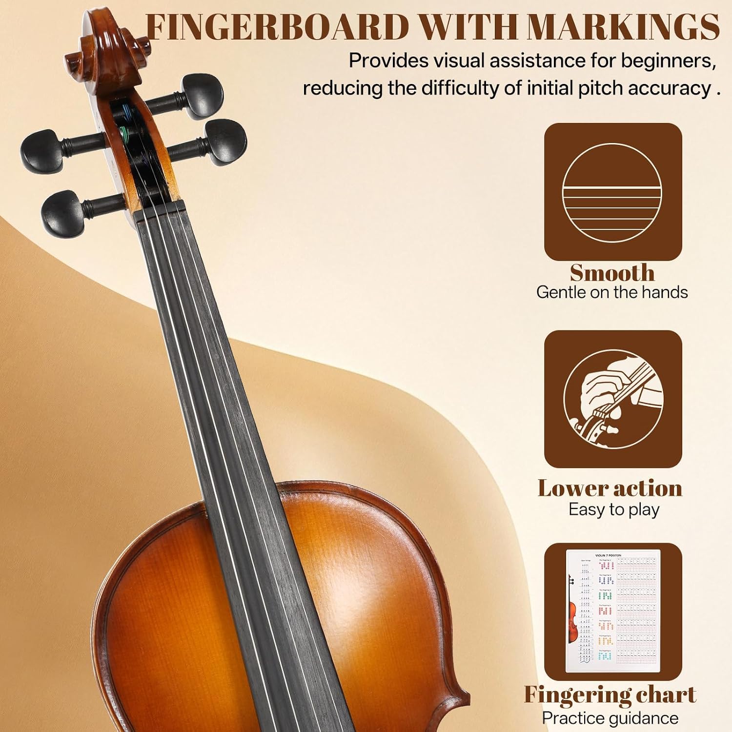 Kmise Violin 3/4 Full Set, High Density Ebony Violins, Glossy Acoustic Fiddle for Adults, Beginners, Students with Violin Case, Rosin, Strings, Bow, Shoulder Rest, Beginner's Guide (Ebony, 3/4)