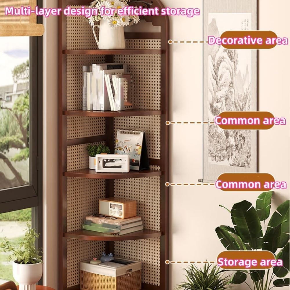 Vintage Corner Bookshelf and Storage Cabinet, Multi-Tier Shelf for Books, Multi-Function Corner Shelf, Home Decoration, Living Room Wall Bookshelf(Natural)