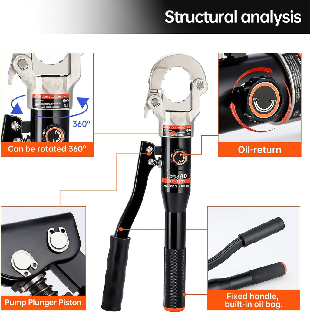Hydraulic Copper Pipe Tube Fittings Crimping Tool with1/2,3/4,1' Dies for Copper Pipe and F877 Stainless PEX Press Sleeves,3/8',1/2',5/8',3/4',1' Dies for ASTM F1807 Pex Pipe Copper Ring